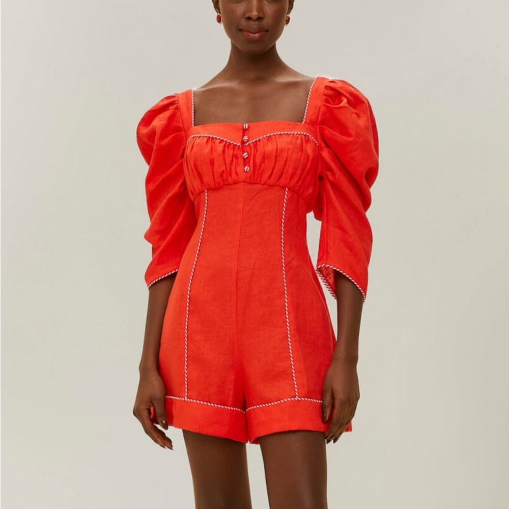 Farm Rio Red Puff Sleeve Romper